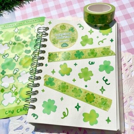 Lucky Clover Washi Tape &amp; Deco Sticker Sheet